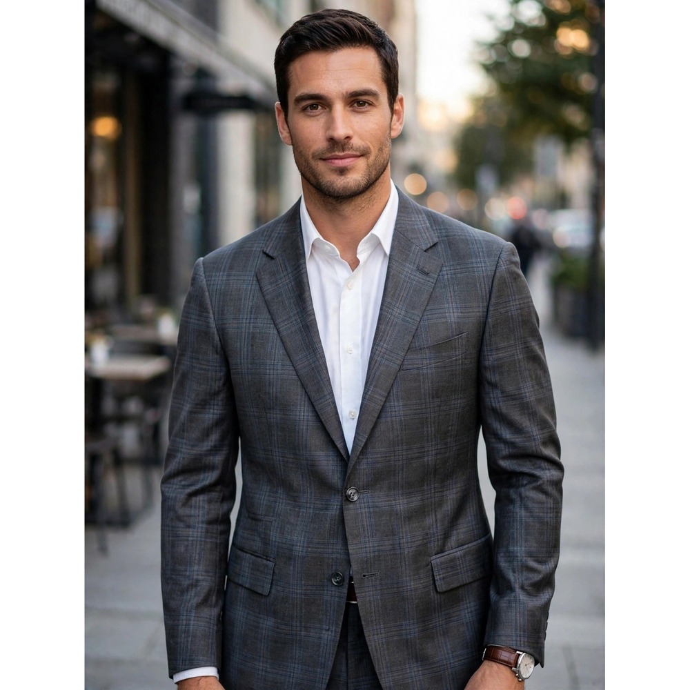 Peter Millar Mens 50R Grey Plaid 100% Wool 2-Button Blazer Sport Coat Portugal